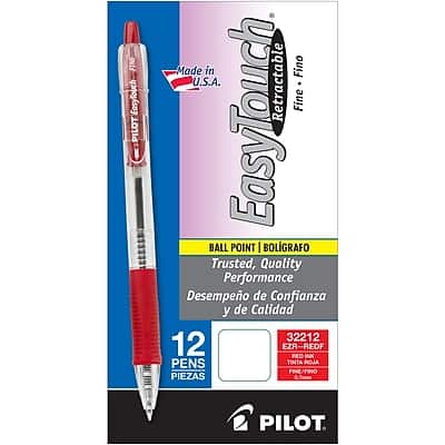 Pilot - EasyTouch Retractable Ballpoint Pens, Fine Point, Dozen - Red Ink Pilot - EasyTouch Retractable Ballpoint Pens, Fine Point, Dozen - Red Ink