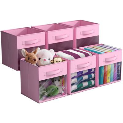 Sorbus - 11 Inch Storage Bins with Clear Window, 6 Foldable Baskets for Organizing Clothes, Toys, Books, Figures, Games - Pastel Pink Sorbus - 11 Inch Storage Bins with Clear Window, 6 Foldable Baskets for Organizing Clothes, Toys, Books, Figures, Games - Pastel Pink