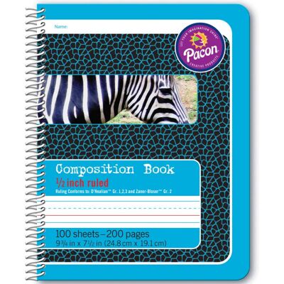 Pacon - Primary Composition Book, Spiral Bound, D'Nealian/Zaner-Bloser, 1/2" x 1/4" x 1/4" Ruled, 9-3/4" x 7-1/2", 100 Sheets Pacon - Primary Composition Book, Spiral Bound, D'Nealian/Zaner-Bloser, 1/2" x 1/4" x 1/4" Ruled, 9-3/4" x 7-1/2", 100 Sheets
