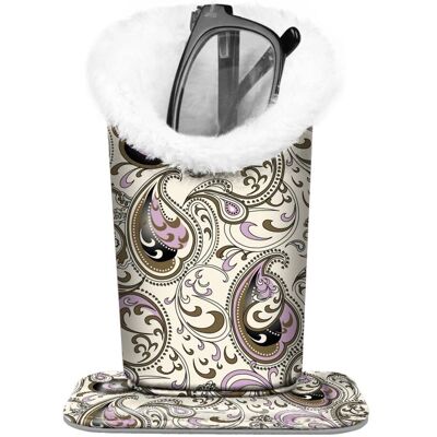 Kitcheniva - PU Leather Plush Lined Eyeglasses Protective Cover Holder Magnetic Stand Desk Organizer Paisley Waves Kitcheniva - PU Leather Plush Lined Eyeglasses Protective Cover Holder Magnetic Stand Desk Organizer Paisley Waves