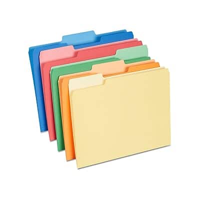 Staples - Interior File Folders, 1/3-Cut Tab, Letter Size, 100/Box - Assorted Colors Staples - Interior File Folders, 1/3-Cut Tab, Letter Size, 100/Box - Assorted Colors