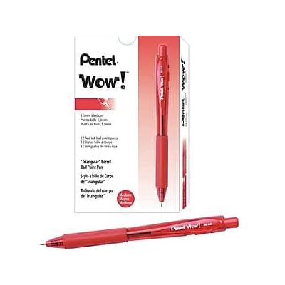 Pentel - WOW! Retractable Ballpoint Pens, Medium Point, Dozen - Red Ink Pentel - WOW! Retractable Ballpoint Pens, Medium Point, Dozen - Red Ink
