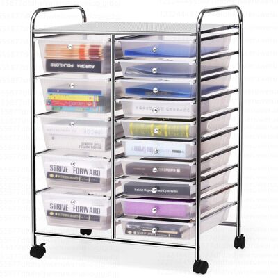 Costway - 15 Drawer Rolling Storage Cart Scrapbook Paper Office School Organizer - Clear Costway - 15 Drawer Rolling Storage Cart Scrapbook Paper Office School Organizer - Clear