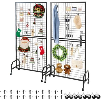 VEVOR - 2 Packs Grid Wall Panels, 2.9 x 5.9 ft Wire Grid Panels Display Rack, Movable Art Display Shelf with Wheels and 10 Hooks - Black VEVOR - 2 Packs Grid Wall Panels, 2.9 x 5.9 ft Wire Grid Panels Display Rack, Movable Art Display Shelf with Wheels and 10 Hooks - Black