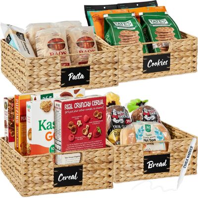 Best Choice Products - Set of 4 13in Woven Water Hyacinth Pantry Baskets w/ Chalkboard Label, Chalk Marker - Natural Best Choice Products - Set of 4 13in Woven Water Hyacinth Pantry Baskets w/ Chalkboard Label, Chalk Marker - Natural