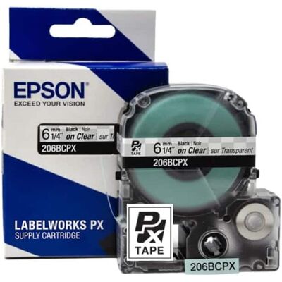 Epson - 1/4" Tape - 206BCPX - Black on Clear Epson - 1/4" Tape - 206BCPX - Black on Clear