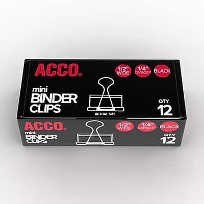 ACCO - Mini Binder Clips, 0.25" Capacity, 12 Clips/Pack - Black ACCO - Mini Binder Clips, 0.25" Capacity, 12 Clips/Pack - Black