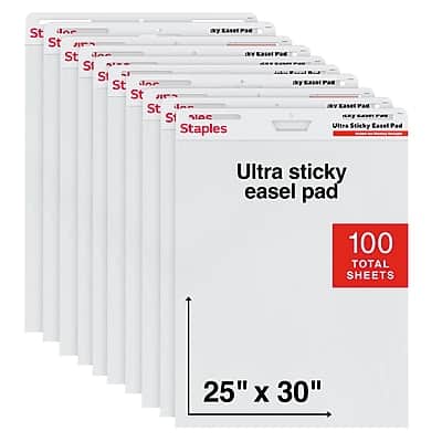 Staples - Ultra Sticky Easel Pad, 25" x 30", 10 Sheets/Pad, 10 Pads/Carton - White Staples - Ultra Sticky Easel Pad, 25" x 30", 10 Sheets/Pad, 10 Pads/Carton - White