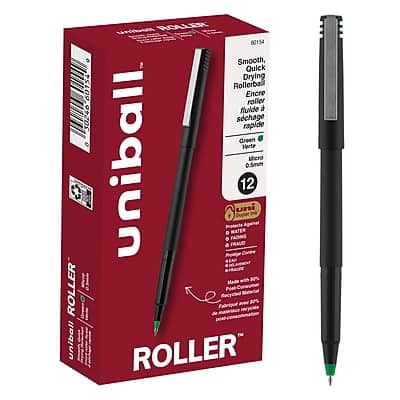 uni-ball - Roller Pen, Micro Point, 0.5mm, Green Ink, Dozen - Black uni-ball - Roller Pen, Micro Point, 0.5mm, Green Ink, Dozen - Black