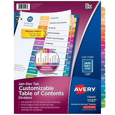Avery - Ready Index Table of Contents Pre-Printed Monthly Paper Divider, Jan - Dec Tabs, 1 Set - Multicolor Avery - Ready Index Table of Contents Pre-Printed Monthly Paper Divider, Jan - Dec Tabs, 1 Set - Multicolor