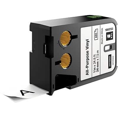Dymo - XTL Permanent Flat Surface Vinyl Label Maker Tape, 1" x 24-6/10', (1868753) - Black on White Dymo - XTL Permanent Flat Surface Vinyl Label Maker Tape, 1" x 24-6/10', (1868753) - Black on White