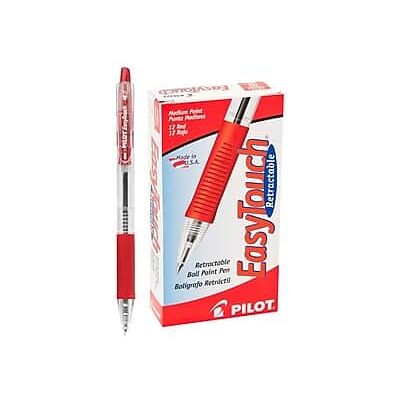 Pilot - EasyTouch Retractable Ballpoint Pens, Medium Point, Dozen - Red Ink Pilot - EasyTouch Retractable Ballpoint Pens, Medium Point, Dozen - Red Ink
