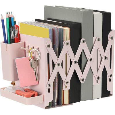 Unique Bargains - Adjustable Book Ends, 7.5" Tall Heavy Duty Metal Adjustable Bookends, with Removable Pen Holder Tray and 3 Hook-up - Pink Unique Bargains - Adjustable Book Ends, 7.5" Tall Heavy Duty Metal Adjustable Bookends, with Removable Pen Holder Tray and 3 Hook-up - Pink