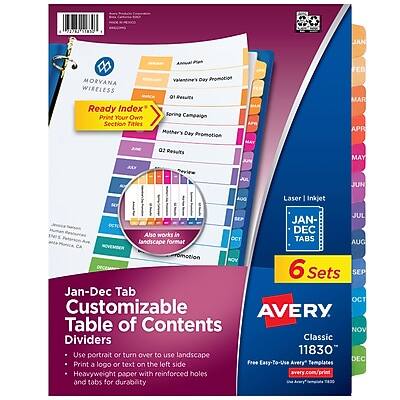 Avery - Ready Index Table of Contents Pre-Printed Monthly Paper Divider, Jan-Dec, 6 Sets - Multicolor Avery - Ready Index Table of Contents Pre-Printed Monthly Paper Divider, Jan-Dec, 6 Sets - Multicolor