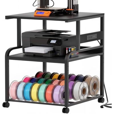 Aheaplus - Heavy Duty Rolling 3D Printer Stand with Power Outlet & Filament Storage - 3-Tier Lockable Cart for Home Office - Black Aheaplus - Heavy Duty Rolling 3D Printer Stand with Power Outlet & Filament Storage - 3-Tier Lockable Cart for Home Office - Black