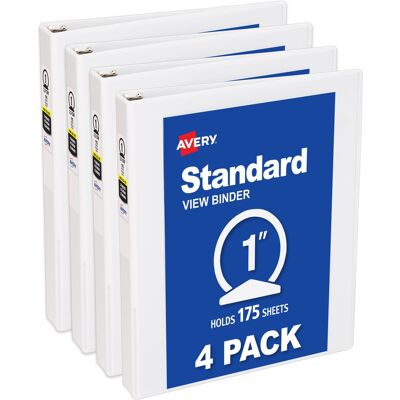 - Avery® Standard View Mini Binders, 1" Round Rings, 4ct (17702) - White - Avery® Standard View Mini Binders, 1" Round Rings, 4ct (17702) - White