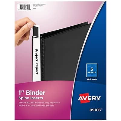 Avery - Binder Spine Insert, 1" Spine Width, 40 Inserts/Sheet, 5 Sheets/Pack - White Avery - Binder Spine Insert, 1" Spine Width, 40 Inserts/Sheet, 5 Sheets/Pack - White
