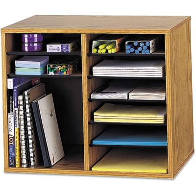 Safco - Wood/Fiberboard Literature Sorter, 12 Compartments, 19.63 x 11.88 x 16.13, Oak Safco - Wood/Fiberboard Literature Sorter, 12 Compartments, 19.63 x 11.88 x 16.13, Oak