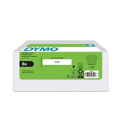 Dymo - LabelWriter File Folder Labels, 3-7/16" x 9/16", 130 Labels/Roll, 6 Rolls/Box - Black on White Dymo - LabelWriter File Folder Labels, 3-7/16" x 9/16", 130 Labels/Roll, 6 Rolls/Box - Black on White