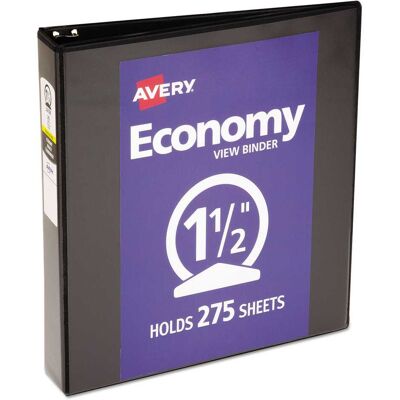 Avery - Economy View Binder With Round Rings 3 Rings 1.5" Capacity 11 X 8.5 Black (5725) Avery - Economy View Binder With Round Rings 3 Rings 1.5" Capacity 11 X 8.5 Black (5725)
