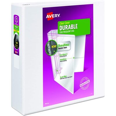 Avery - Durable View Binder With Durahinge And Slant Rings 3 Rings 3" Capacity 11 X 8.5 White Avery - Durable View Binder With Durahinge And Slant Rings 3 Rings 3" Capacity 11 X 8.5 White