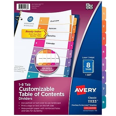 Avery - Ready Index Table of Contents Paper Dividers, 1-8 Tabs - Multicolor Avery - Ready Index Table of Contents Paper Dividers, 1-8 Tabs - Multicolor