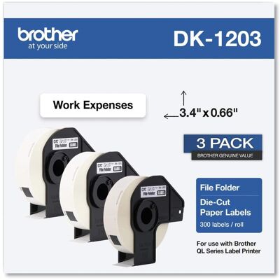Brother - DK12033PK 0.66 in. x 3.4 in. Die-Cut File Folder Labels - (3-Rolls/Pack) - White Brother - DK12033PK 0.66 in. x 3.4 in. Die-Cut File Folder Labels - (3-Rolls/Pack) - White