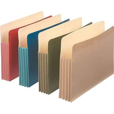 Pendaflex - Earthwise 100% Recycled Reinforced File Pocket, 3 1/2" Expansion, Letter Size, 4/Pack - Blue, Manilla, Red , Green Pendaflex - Earthwise 100% Recycled Reinforced File Pocket, 3 1/2" Expansion, Letter Size, 4/Pack - Blue, Manilla, Red , Green