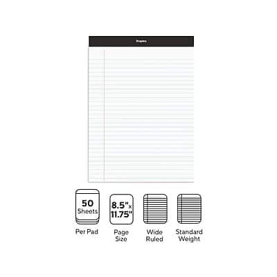 Staples - Notepad, 8.5" x 11.75", Wide Ruled, 50 Sheets/Pad, 72 Pads/Pack - White Staples - Notepad, 8.5" x 11.75", Wide Ruled, 50 Sheets/Pad, 72 Pads/Pack - White