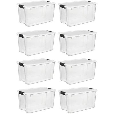 Sterilite - Ultra Latch Storage Box (8 Pack) - Clear/White Sterilite - Ultra Latch Storage Box (8 Pack) - Clear/White