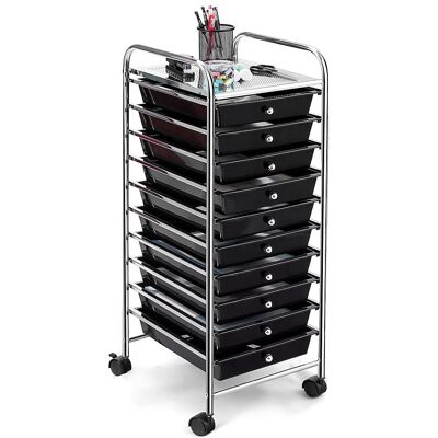 Costway - 10 Drawer Rolling Storage Cart Scrapbook Paper Office School Organizer - Black Costway - 10 Drawer Rolling Storage Cart Scrapbook Paper Office School Organizer - Black