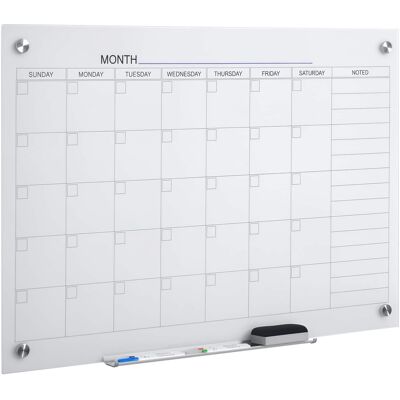 Vinsetto - Wall Hanging Calendar Glass Dry-Erase Board with 4 Colored Markers Vinsetto - Wall Hanging Calendar Glass Dry-Erase Board with 4 Colored Markers