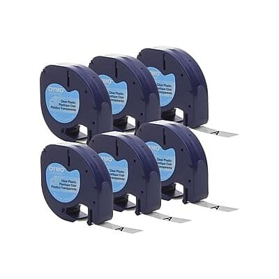Dymo - LetraTag Plastic Label Maker Tape, 1/2" x 13', 6/Pack - Black on Clear Dymo - LetraTag Plastic Label Maker Tape, 1/2" x 13', 6/Pack - Black on Clear