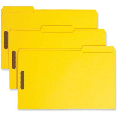 Smead Manufacturing - Top Tab Colored Fastener Folders, 0.75" Expansion, 2 Fasteners, Legal Size, Yellow Exterior, 50/Box Smead Manufacturing - Top Tab Colored Fastener Folders, 0.75" Expansion, 2 Fasteners, Legal Size, Yellow Exterior, 50/Box