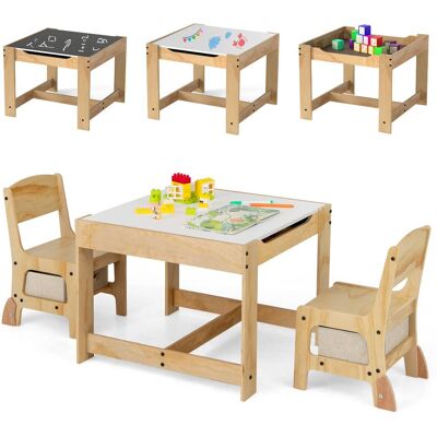 Gymax - 3-In-1 Kids Table & Chairs Set w/Reversible Whiteboard/Chalkboard Top Hidden Storage Natural - Beige Gymax - 3-In-1 Kids Table & Chairs Set w/Reversible Whiteboard/Chalkboard Top Hidden Storage Natural - Beige