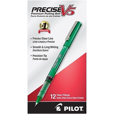 Pilot - Precise V5 Rollerball Pens, Extra Fine Point, Dozen - Green Ink Pilot - Precise V5 Rollerball Pens, Extra Fine Point, Dozen - Green Ink