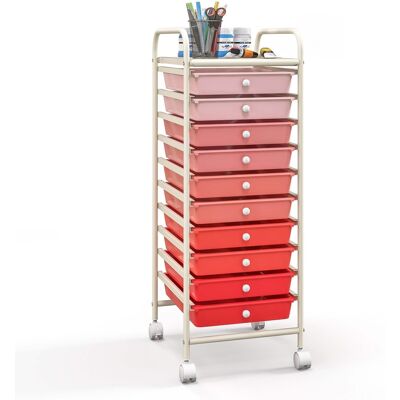 Costway - 10 Drawer Rolling Storage Cart Scrapbook Paper Office School Organizer - Gradient Pink Costway - 10 Drawer Rolling Storage Cart Scrapbook Paper Office School Organizer - Gradient Pink