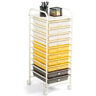 Costway - 10 Drawer Rolling Storage Cart Scrapbook Paper Office School Organizer - White/Gray/Beige/Yellow Costway - 10 Drawer Rolling Storage Cart Scrapbook Paper Office School Organizer - White/Gray/Beige/Yellow