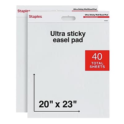Staples - Ultra Sticky Wall Easel Pad, 20" x 23", 20 Sheets/Pad, 2 Pads/Pack - White Staples - Ultra Sticky Wall Easel Pad, 20" x 23", 20 Sheets/Pad, 2 Pads/Pack - White