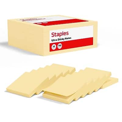 Staples - Ultra Sticky Notes, 3" x 3", Sunshine Collection, 100 Sheets/Pad, 24 Pads/Pack - Yellow Staples - Ultra Sticky Notes, 3" x 3", Sunshine Collection, 100 Sheets/Pad, 24 Pads/Pack - Yellow