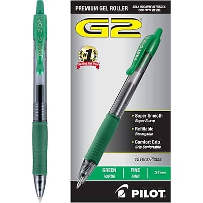 Pilot - G2 Retractable Gel Pens, Fine Point, Dozen - Green Ink Pilot - G2 Retractable Gel Pens, Fine Point, Dozen - Green Ink