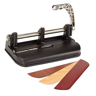 Swingline - Woodgrain Accented Heavy Duty Desktop 3-Hole Punch, 40 Sheet Capacity - Black Swingline - Woodgrain Accented Heavy Duty Desktop 3-Hole Punch, 40 Sheet Capacity - Black