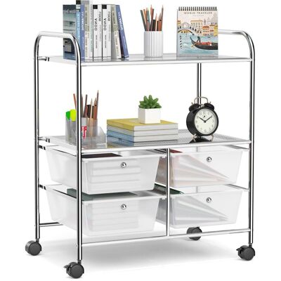 Costway - 4 Drawer Rolling Storage Cart Scrapbook Paper Office School Organizer - Clear Costway - 4 Drawer Rolling Storage Cart Scrapbook Paper Office School Organizer - Clear