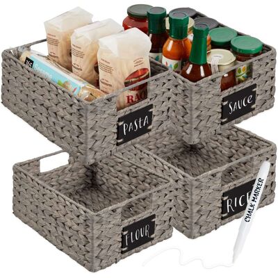 Best Choice Products - Set of 4 12in Woven Water Hyacinth Pantry Baskets w/ Chalkboard Label, Chalk Marker - Gray Best Choice Products - Set of 4 12in Woven Water Hyacinth Pantry Baskets w/ Chalkboard Label, Chalk Marker - Gray