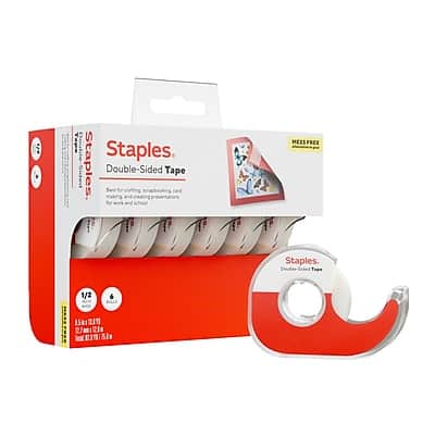 Staples - Double-Sided Tape with Dispenser, 1/2" x 13.8 yds., 6/Pack - Red/White Staples - Double-Sided Tape with Dispenser, 1/2" x 13.8 yds., 6/Pack - Red/White