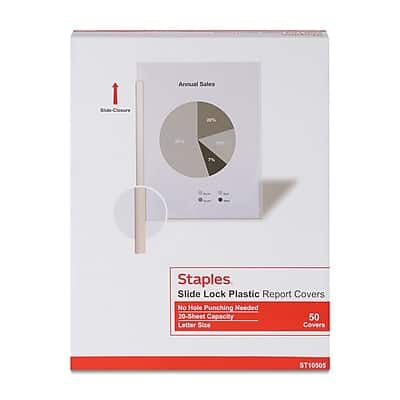 Staples - Slide Locking Report Cover, Letter Size, 50/Box - Clear Staples - Slide Locking Report Cover, Letter Size, 50/Box - Clear