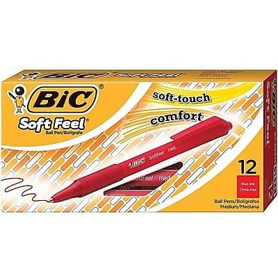 BIC - Soft Feel Retractable Ballpoint Pens, Medium Point, 12/Pack - Red Ink BIC - Soft Feel Retractable Ballpoint Pens, Medium Point, 12/Pack - Red Ink