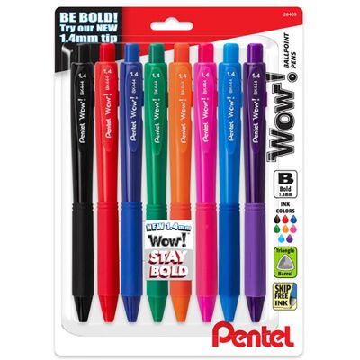Pentel - Wow! Retractable Ballpoint Pen, (1.4mm) Bold Line, Assorted Ink, 8-Pack Pentel - Wow! Retractable Ballpoint Pen, (1.4mm) Bold Line, Assorted Ink, 8-Pack