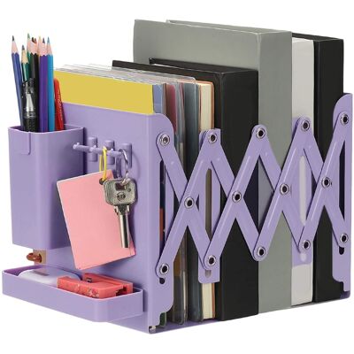 Unique Bargains - Adjustable Book Ends, 7.5" Tall Heavy Duty Metal Adjustable Bookends, with Removable Pen Holder Tray and 3 Hook-up - Purple Unique Bargains - Adjustable Book Ends, 7.5" Tall Heavy Duty Metal Adjustable Bookends, with Removable Pen Holder Tray and 3 Hook-up - Purple