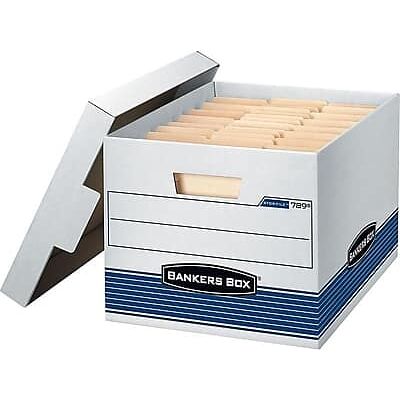 Bankers Box - Stor/File Medium-Duty FastFold File Storage Boxes, Lift-Off Lid, Letter/Legal Size/Blue, 4/Carton - White and Blue Bankers Box - Stor/File Medium-Duty FastFold File Storage Boxes, Lift-Off Lid, Letter/Legal Size/Blue, 4/Carton - White and Blue